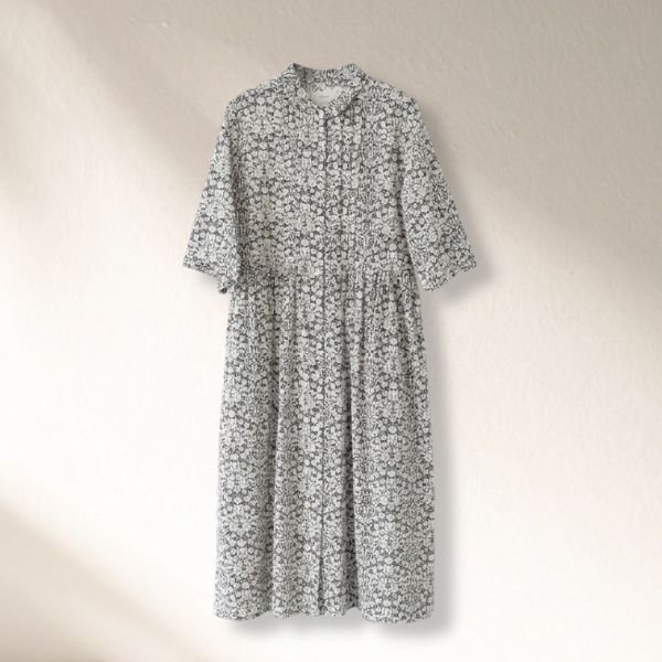 画像5: sosotto / ソソット LIBERTYイーストボーンローン前開きチビ衿ピンタックワンピース6分袖 (5)