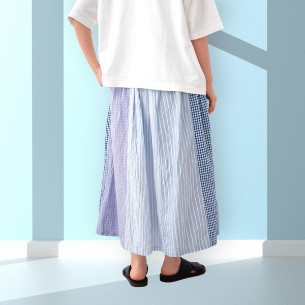 画像6: NATURAL LAUNDRY / ナテュラルランドリー 先染めパネル シャーリングスカート (6)