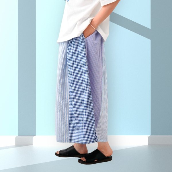 画像5: NATURAL LAUNDRY / ナテュラルランドリー 先染めパネル シャーリングスカート (5)