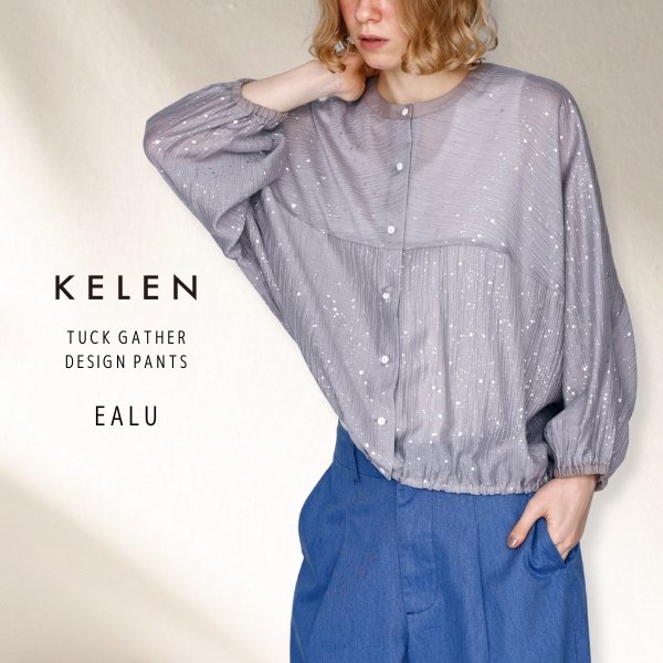 画像1: KELEN / ケレン 箔プリントバルーンシルエットブラウス SNOW (1)