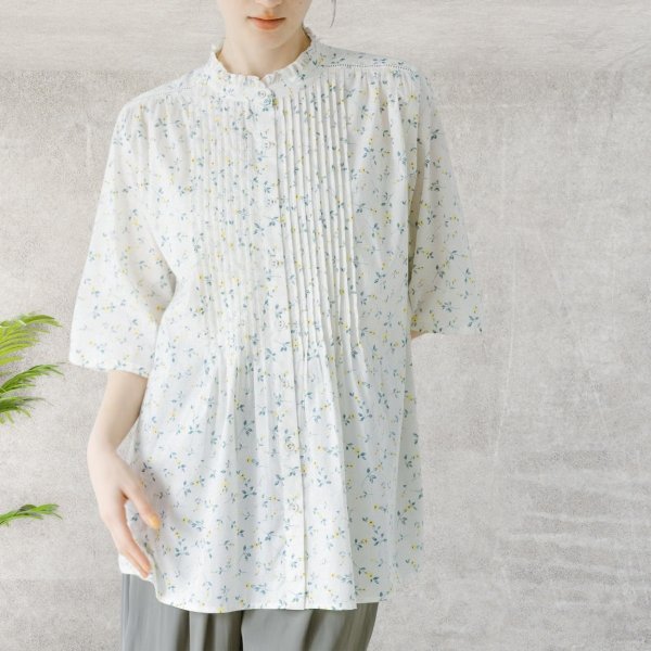 画像2: sosotto / ソソット LIBERTYフリルカラー梯子レースチュニックブラウス6分袖 (2)