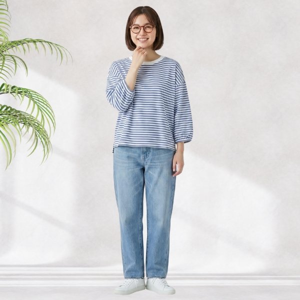 画像2: NATURAL LAUNDRY / ナテュラルランドリー カード天竺×先染めパネル ワイドプルオーバー (2)