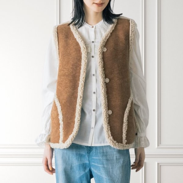 画像2: PONT DE CHALONS / ポンデシャロン フェイクムートン リバーシブルジレ (2)
