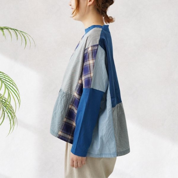 画像3: NATURAL LAUNDRY ナテュラルランドリー 先染めパネル ハギモックプルオーバー (3)