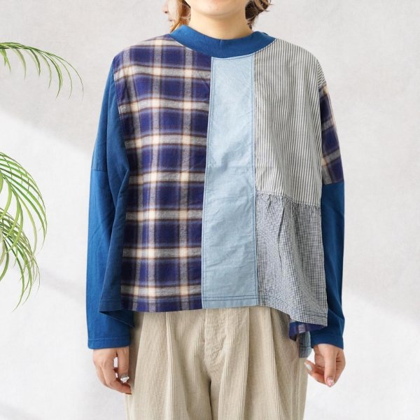 画像2: NATURAL LAUNDRY ナテュラルランドリー 先染めパネル ハギモックプルオーバー (2)