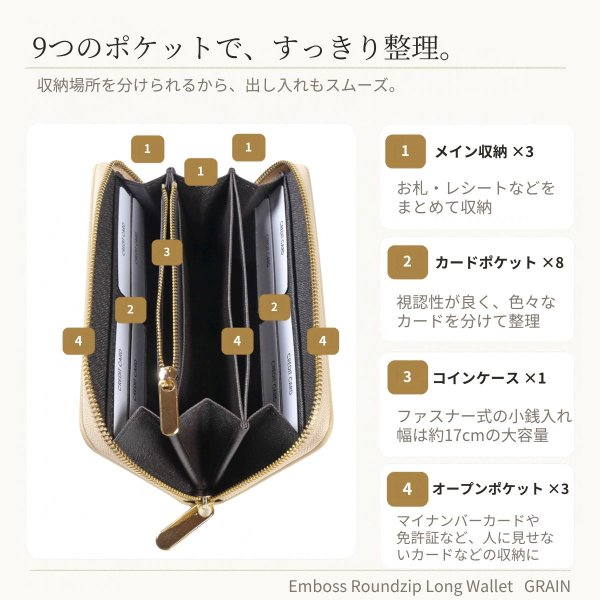画像6: トナリノショップ　エンボス ラウンドファスナー長財布　GRAIN（グレイン） (6)